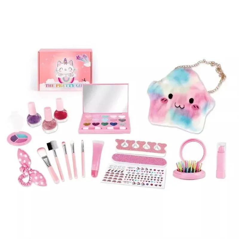 Cosmetics Toy Set Children Make Up Set Safe Washable Princess Beauty Pretend Play Toys Set Bag Nail Polish Real Makeup Kit