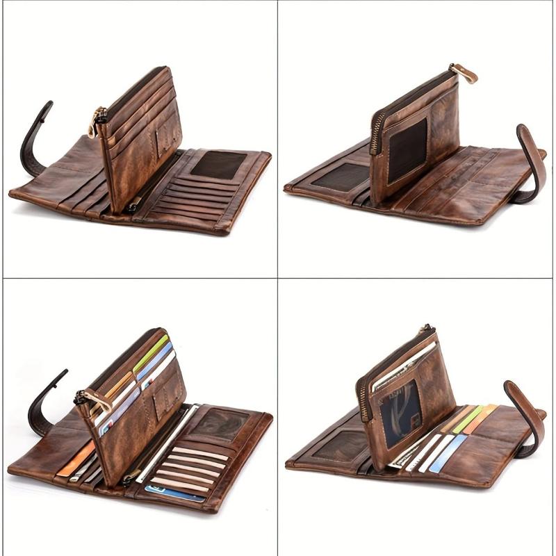 Retro Men's Cowhide Wallet Genuine Leather Men RIFD Long Wallet Large Capacity Multiple Card Slots Casual Portable Coins Purse Durable Card Holder