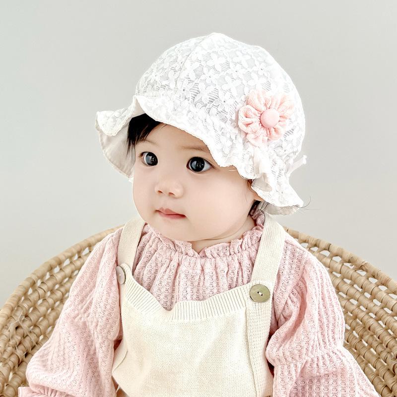 Baby Girl Lace Trim Sun Hat Spring Summer Thin Princess Bucket Cap With Tie UV Protection Breathable Outdoor Shade