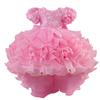 Rochie elegantă pentru copii cu mâneci bufante, broderii, o trenă și o fustă de prințesă pe straturi – perfectă pentru petreceri de ziua de naștere și ca rochie de domnișoară de onoare
