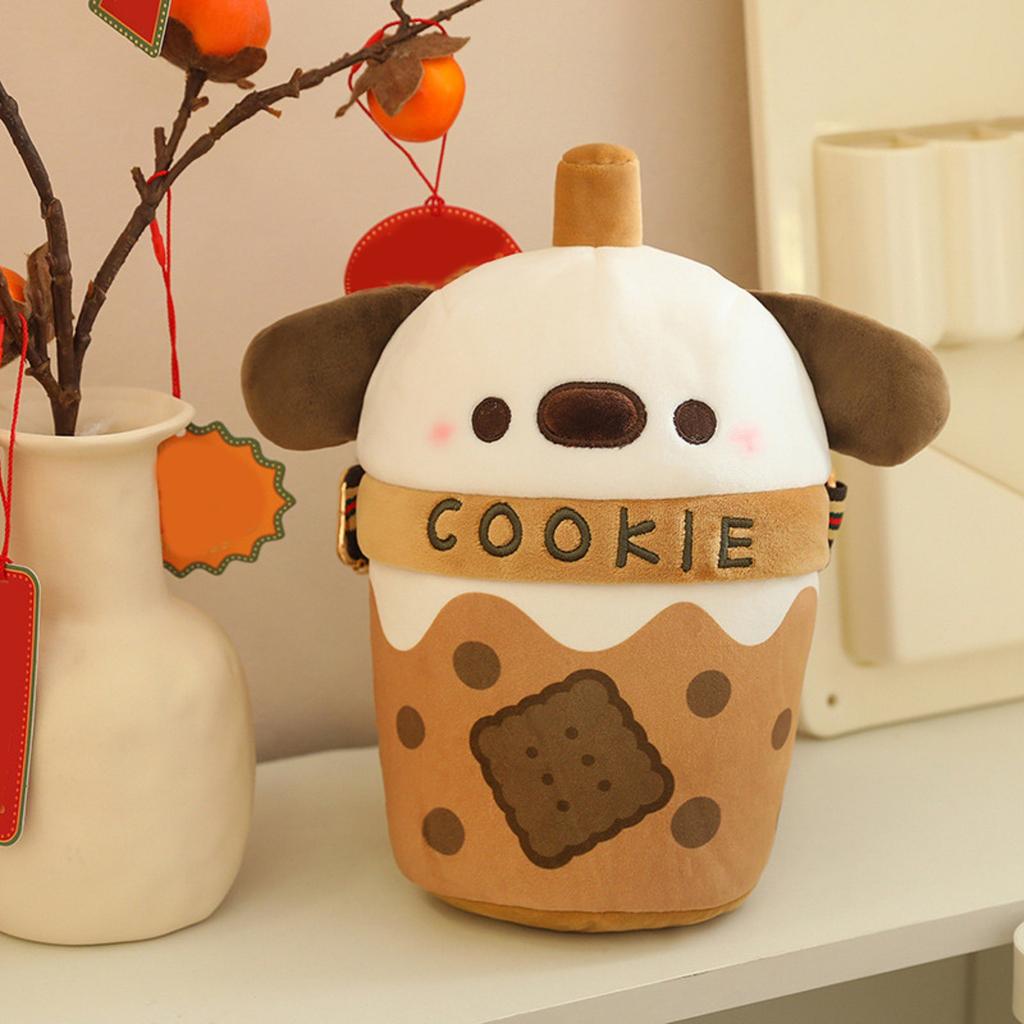 Tea Cup Dog Milk Tea Cup Cute Dog Doll Cross Shoulder Bag Doll Creative Simulation Bomei Plush Toy Girl Gift