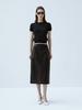 Beleudemaleu European Lambskin Straight Midi Skirt