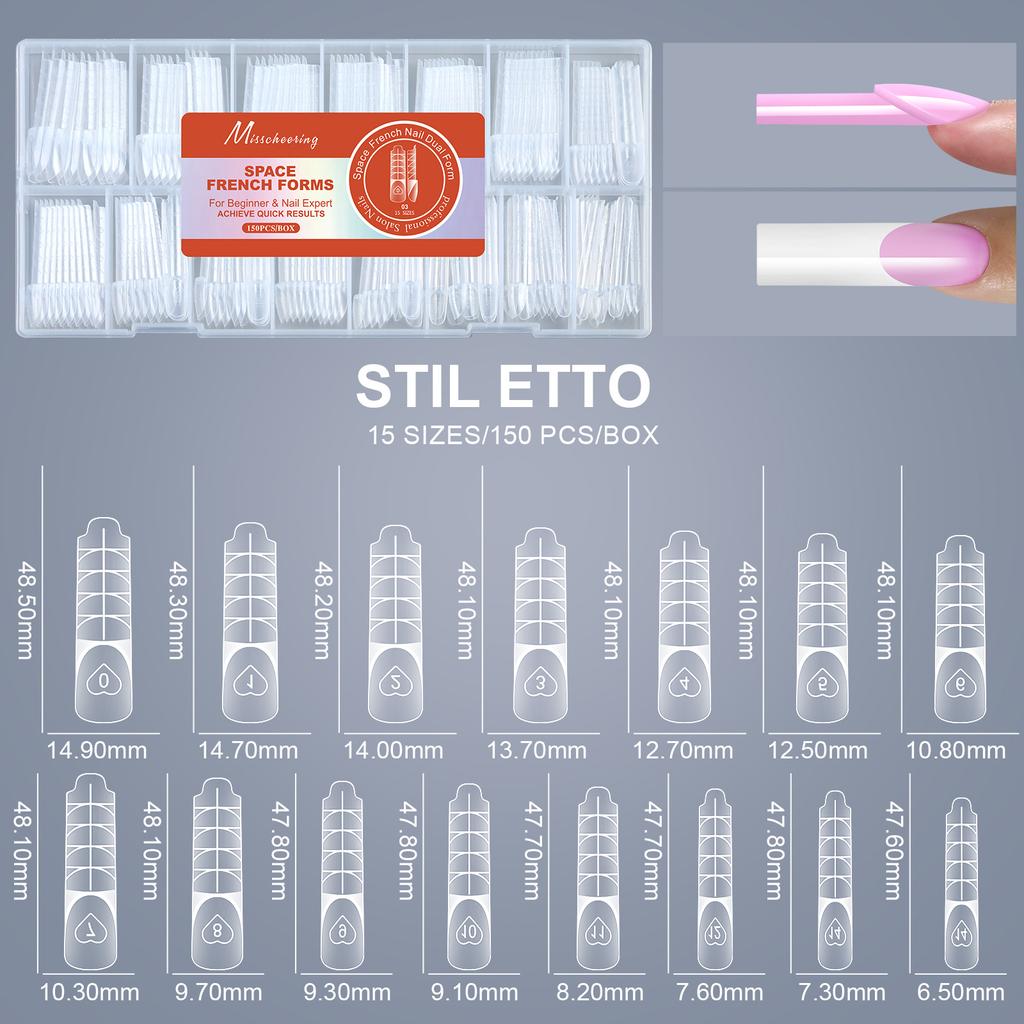 150 Stuks French Vormen voor Nagels met Meetlat – Transparante Kristal UV Gel Nageltips