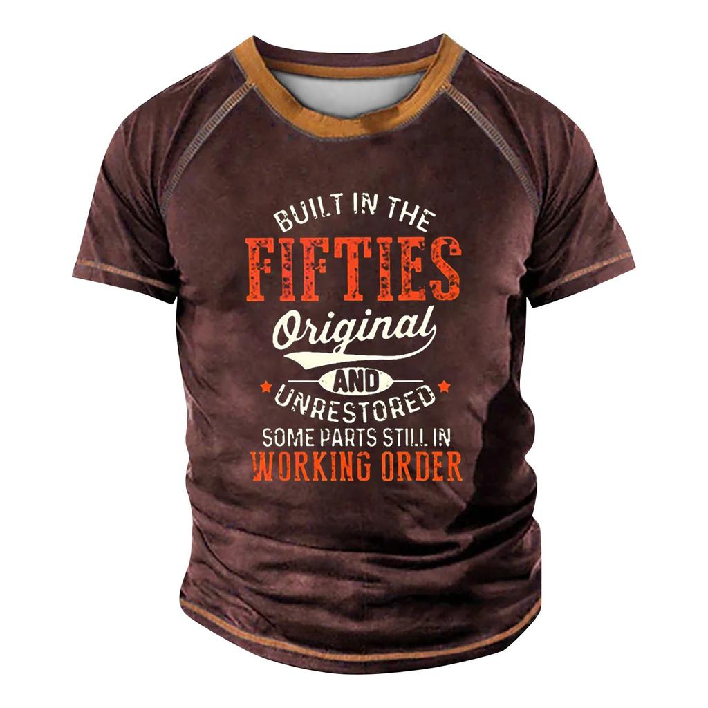 Men's Raglan T-shirt Retro Short Sleeve Round Neck Letter Printing Tops