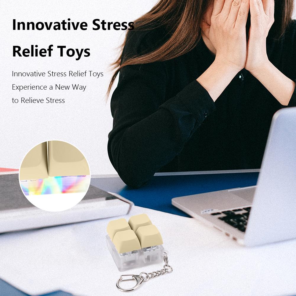 4 Buttons Keyboard Fidget Clicker Fidget Keyring Glowing Mechanical Keyboard Fidget Keychain for Gifts To Pass The Boring Time