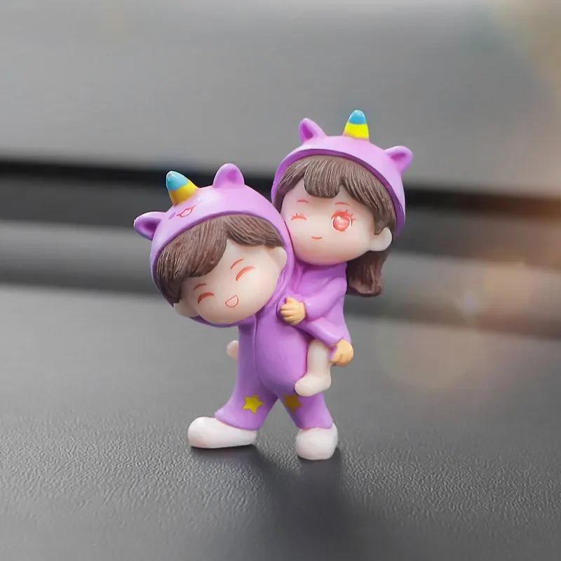 Cute Car Decoration Ornaments Creative Cartoon Purple Pajamas Couple Auto Center Console Car Interior Accessories