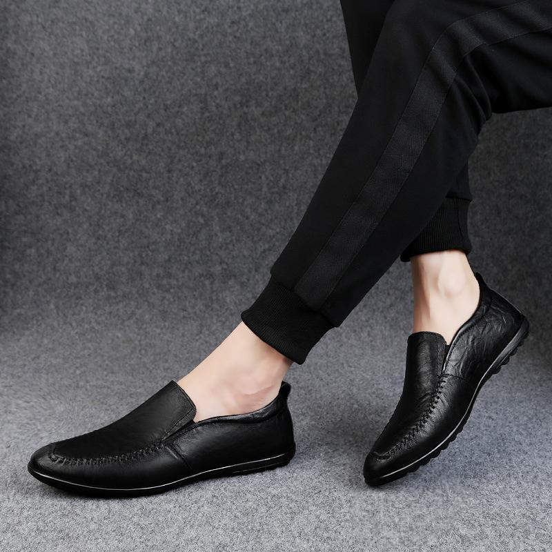Large size men's shoes 2025 summer new daily lazy Doudou shoes soft sole British style one pedal casual leather shoes