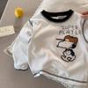 Boys Long Sleeve Cotton T Shirt with Cartoon Embroidery for Spring Autumn