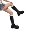 Belt buckle but knee boots women's 2025 autumn and winter round head versatile thick sole heightening black tall knight boots