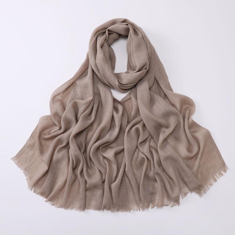 Soft Versatile Solid Bamboo Yarn Scarf With Star Rhinestone For Women