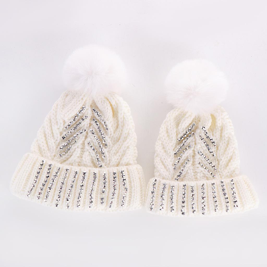 Multi Color Rhinestone Parent Child Knit Hat For Mom And Baby