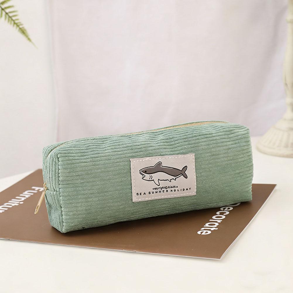 

1 Pcs Kawaii Pencil Case Cute shark corduroy Pencil Box Pencilcase Pencil Bag School Supplies Stationery Students Gift зелёный