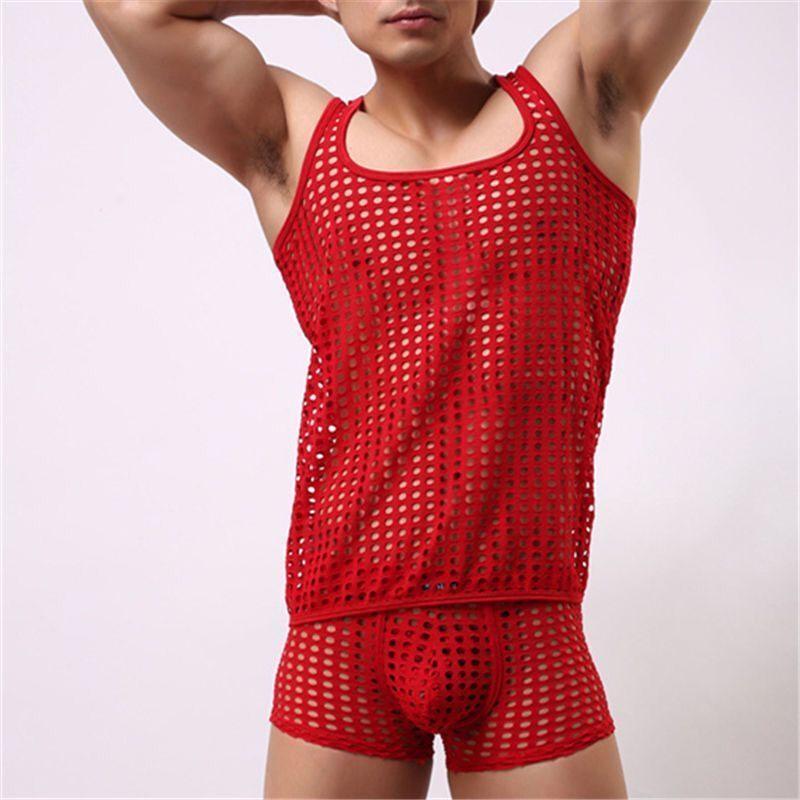 Fashion Round Neck Solid Color Tank Tops Men's Hollow Out Grid Mesh Breathable Sleeveless Summer