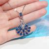 Fan Shaped Pendant Necklace with Deep Blue and Clear Stones Ornate Statement Jewelry for Women