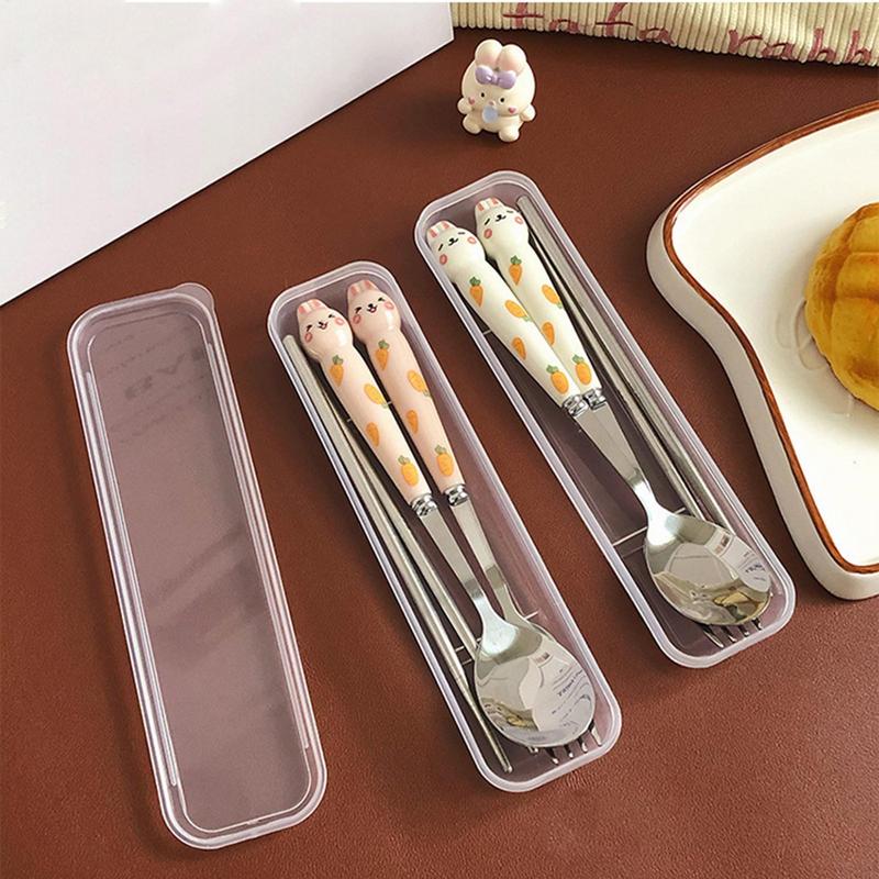 Cute Cutlery Set Cartoon Bunny Stainless Steel Cutlery Kit Mirror Polished Flatware Sets Spoon and Fork Set in Storage Box