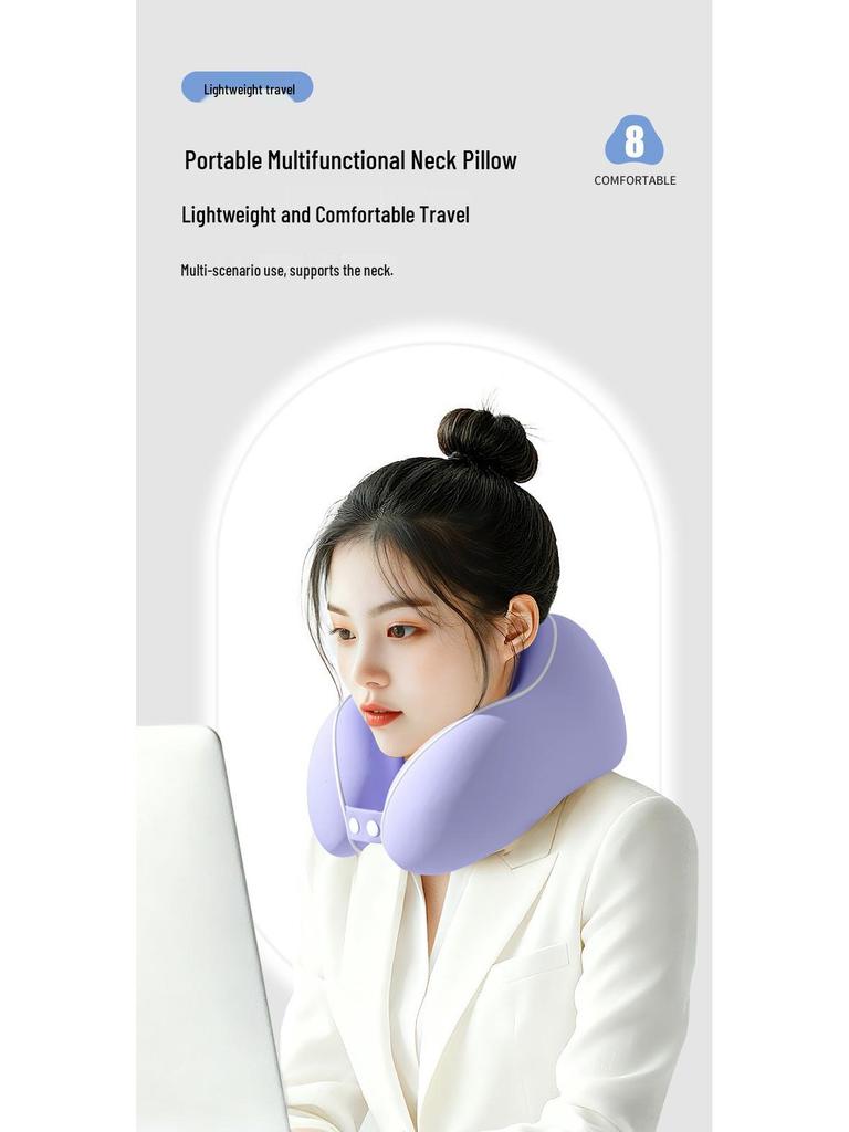 Almohada de Viaje Portátil con Espuma Viscoelástica en Forma de U para Cuello para Coche, Tren y Avión