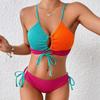 Neuer Bikini Patchwork Sexy Kreuzgurt Bikini Zweiteiliger Badeanzug Mit Trägern Push-Up Bikini Hohe Taille Damen Strand-Badeanzug