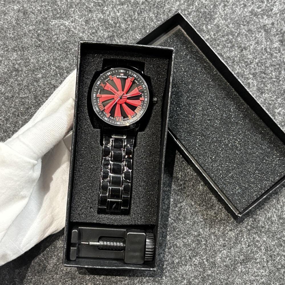 New Men's Watch Rotating Dial Car Clock Stainless Steel Strap Fashion Sports Style 3Bar Quartz Movement Casual Watches