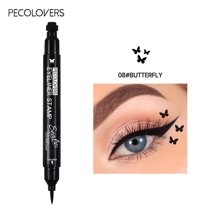Double-head Liquid Eyeliner Pen with Stamps, Natural Finish Waterproof Quick-drying Long-lasting, Friendly Beginner Eye Beauty