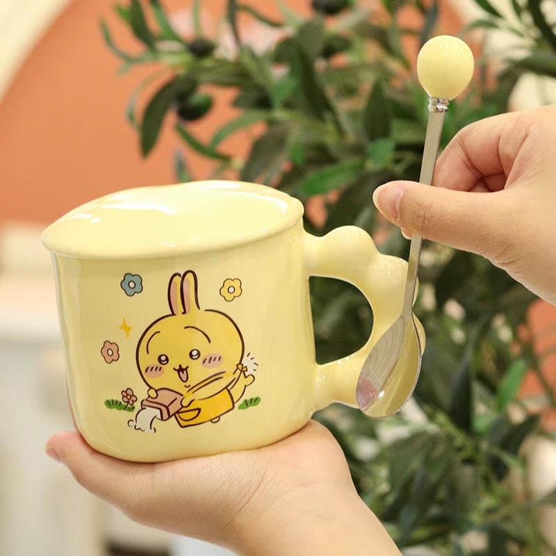 Cute Butter Ceramic Cup Mug with Lid Spoon High Value Birthday Gift Opening Event Souvenir Gift Cup