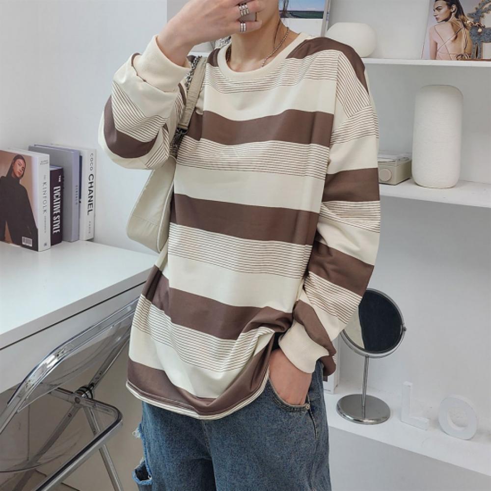 New Arrivals Open Run Women Loose FiT Long Sleeve STripe T shirT auTumn