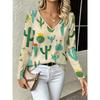 Fashion Women's V-Neck Long Sleeve 3D Animal Color Printing Casual Long Sleeve V-Neck T-Shirt