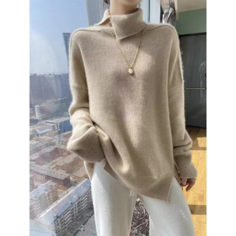 

Осень и зима новый высокий воротник с лацканами диагональный разрез вилка женский универсальный свободный пуловер плечо рукав низ вязаный свитер S [80-47.5 kg]