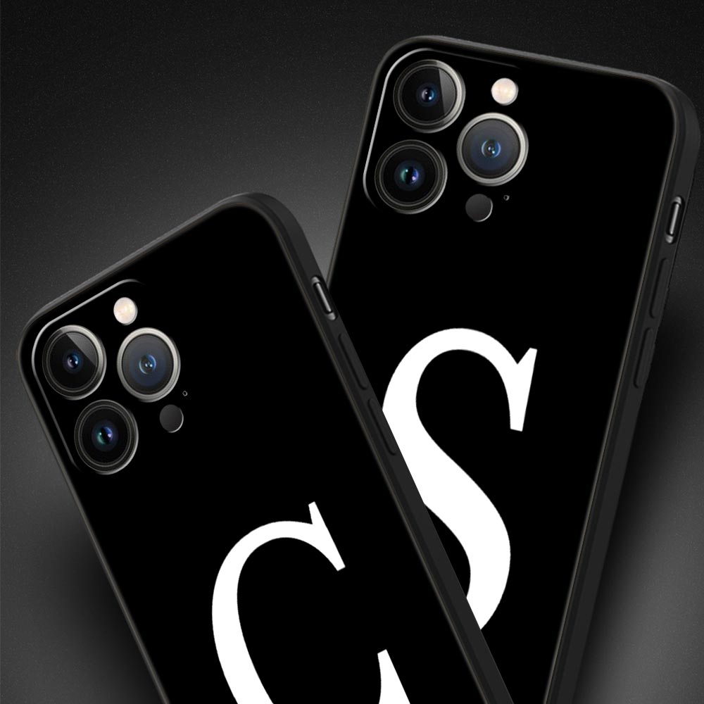 Initial Letter A Z Phone Case For iPhone 17 16 15 Pro Max 11 12 13 14 7 8 Plus SE 2020 X XR XS Cover Soft Black