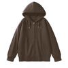 Womens Oversized Long Sleeve Hooded Zip-Up Top Loose Fit Mid-Length Casual T-Shirt In Milk Silk Fabric