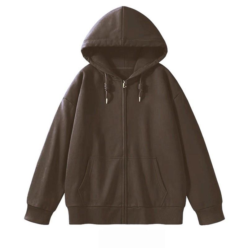 Womens Oversized Long Sleeve Hooded Zip-Up Top Loose Fit Mid-Length Casual T-Shirt In Milk Silk Fabric