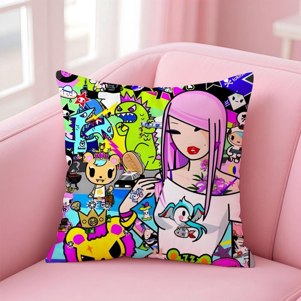 T-Tokidoki Cushion Cover Home & Car Multi-Scene Pillow Cover - Reversible, Soft & Durable for Daily Use