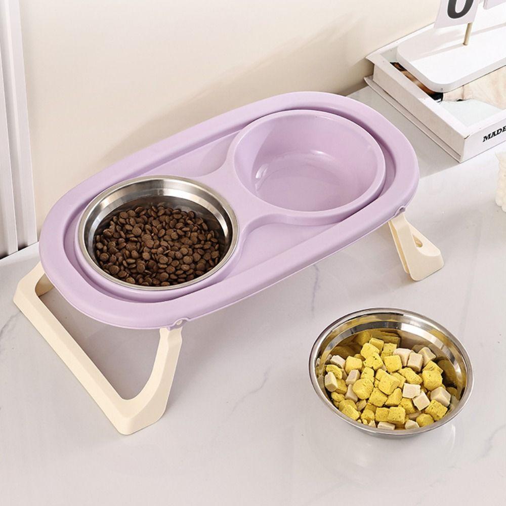 Cat Double Bowl With Stand Non-Slip 2-in-1 Dog Food Bowl Large Capacity Portable Pet Food Container Pet Supplies