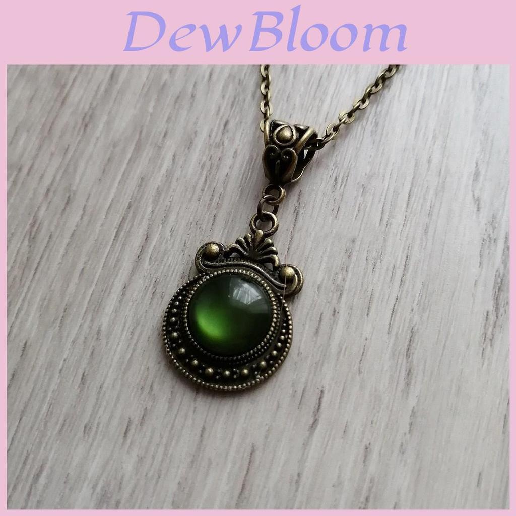 Geometric Gothic Bronze Green Stone Pendant Necklace With Cross Chain For Women