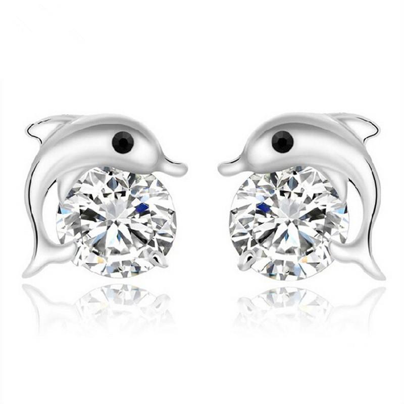 

Japan And Korea Fashion Jewelry Women S Shiny Zircon Dolphin Bay Lovers Stud Earrings Trend Earrings Exquisite Jewelry 925 silver