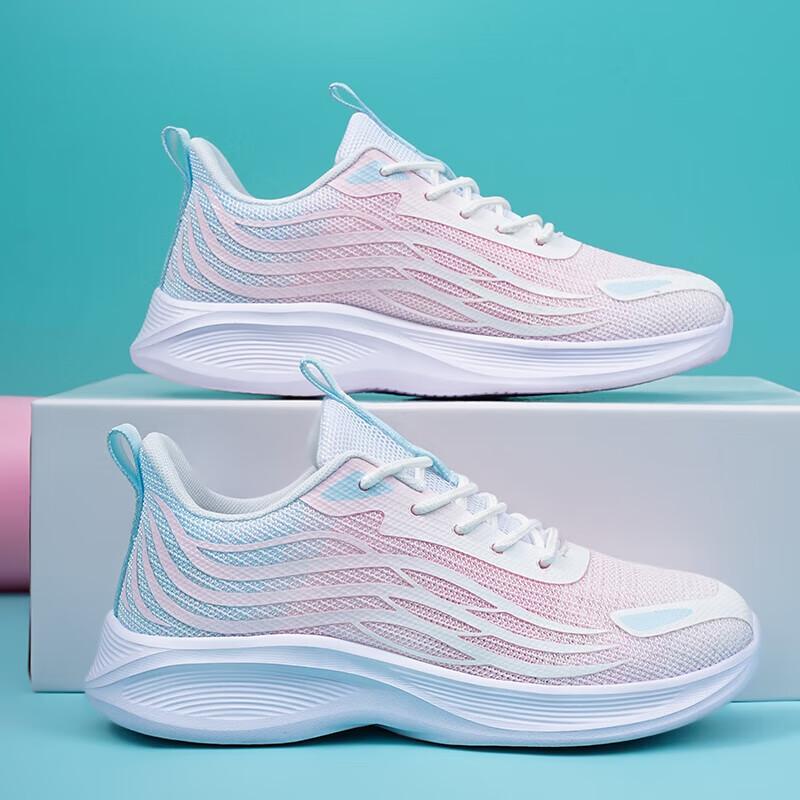 Sneakers Women's Summer Junior High School Students Running Shoes Shock Absorption Lightweight Mesh Women's Shoes Breathable Thin Mesh Shoes Running