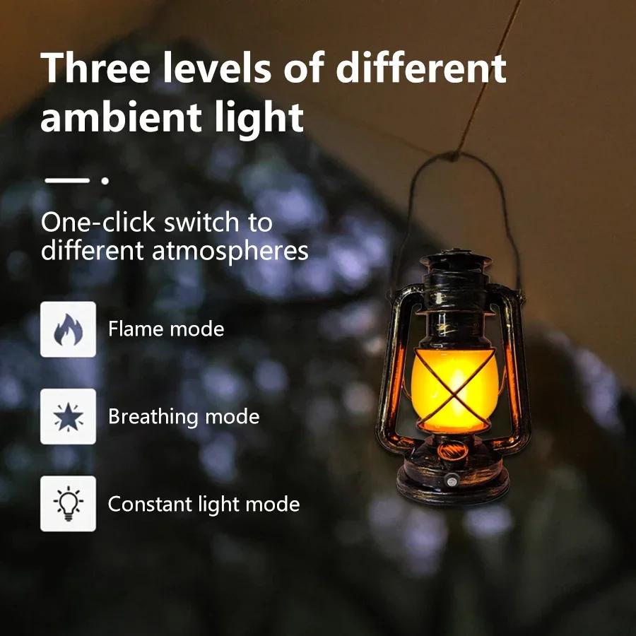Flame Effect Vintage Lantern Portable Camping Light USB-C Rechargeable 1200mAh Battery Bar Restaurant Christmas Decoration