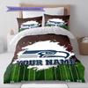 Name Custom Seattle Seahawks Logo Pattern Bedding Set Quilt Cover Pillowcase Home Decor Gift (1 * duvet cover + 2 * pillowcase, without core)