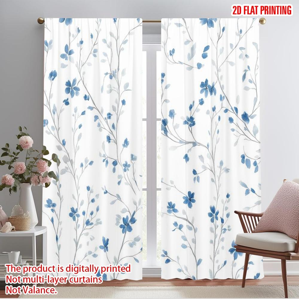 

2pcs,2D plane printing Popular Curtain Panels Blue Blossom Pattern Versatile Polyester Fabric (without rod) All Seasons for 52.50×116.00 CM 2pcs