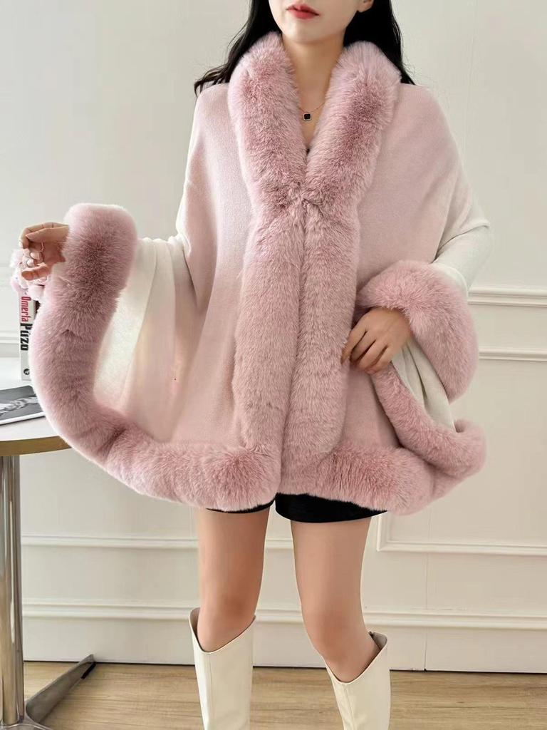Women's Fashionable Knitted Fur Collar Cardigan Coat - Stylish High-End Autumn & Winter Sweater Cape Shawl.
