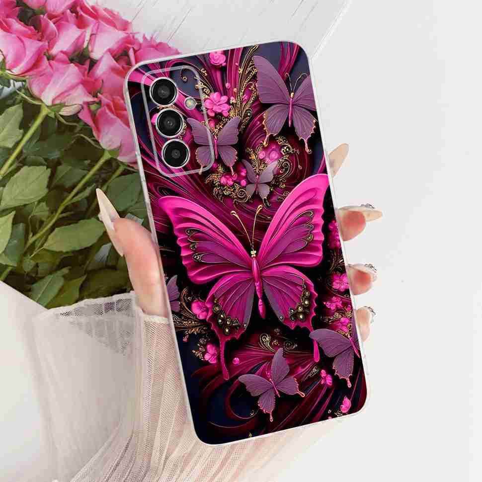 For Samsung Galaxy M13 4G Case SM-M135F Gold Butterfly Cover Soft Silicone Phone Case For Samsung M13 Back Cover Shell