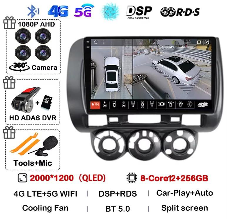 Android 14 Carplay Car Radio For Honda Fit Jazz City 2002 2003 2004 2005 2006 2007 Multimedia Video Player GPS Stereo Head Unit