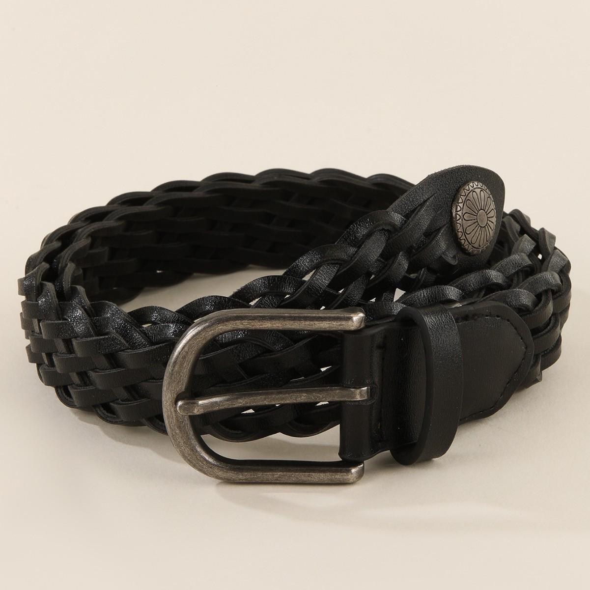 Женский ретро-богемный плетеный кожаный ремень: Модный, Универсальный, Аксессуар, Подчеркивающий талию 122 cm чёрный