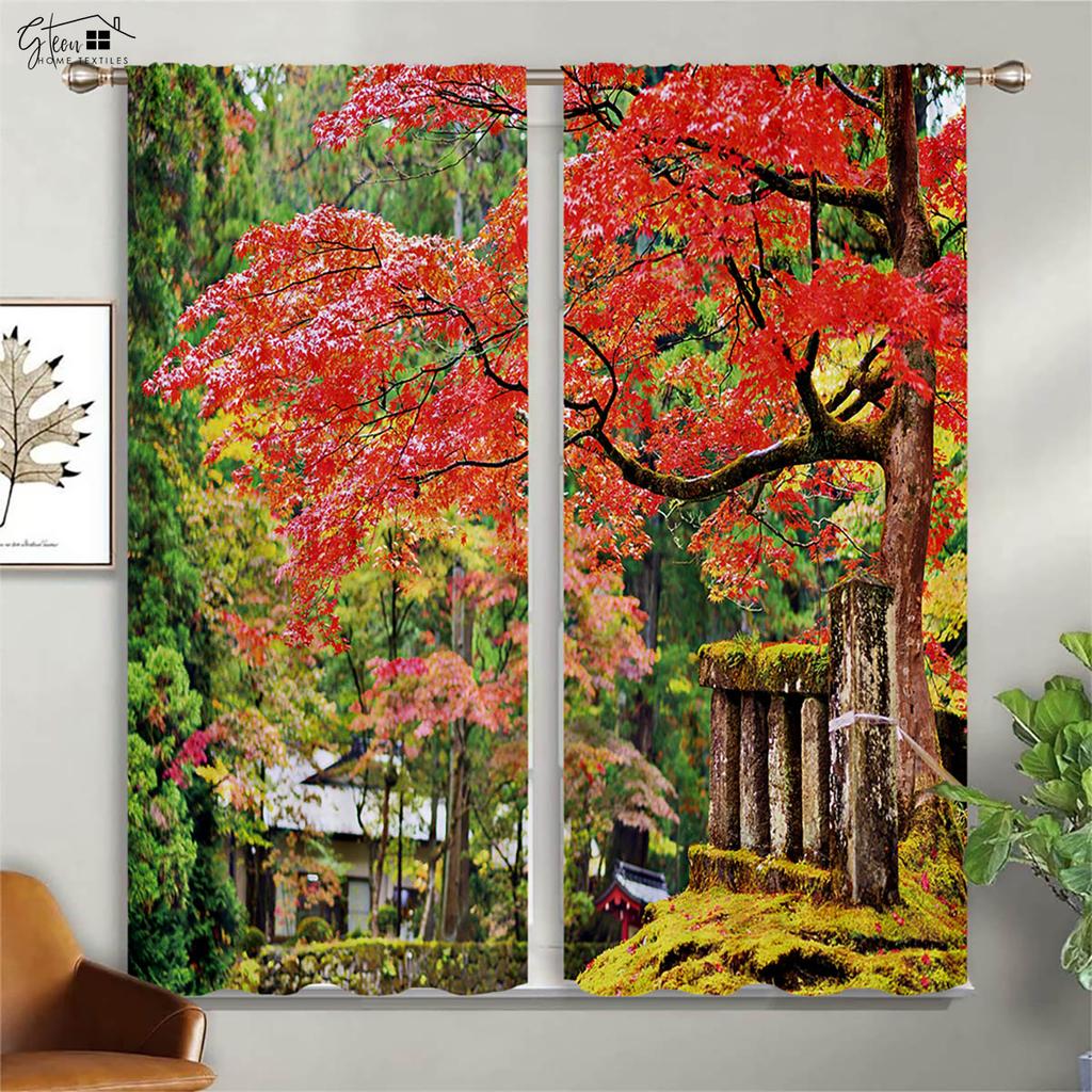 Forest Scenery Decorative Curtains Green Woods Sunshine Natural Aerobic B&B Hotel Bedroom Living Room 3D Printing Curtains 2PCS