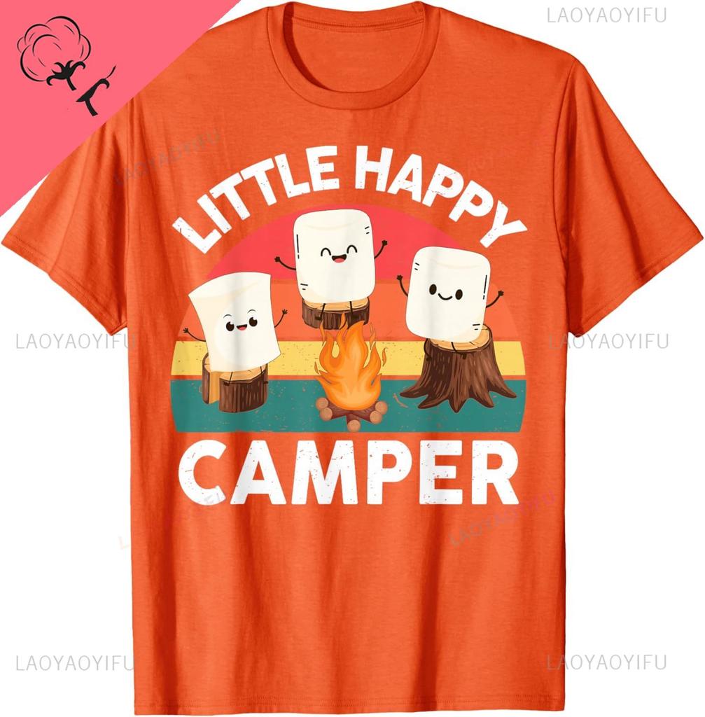 Happy Marshmallow Campershirt Kids Toddler Boy Cute Camping Tshirt Kawayi Harajuku Funny Cotton Printed Tshirt