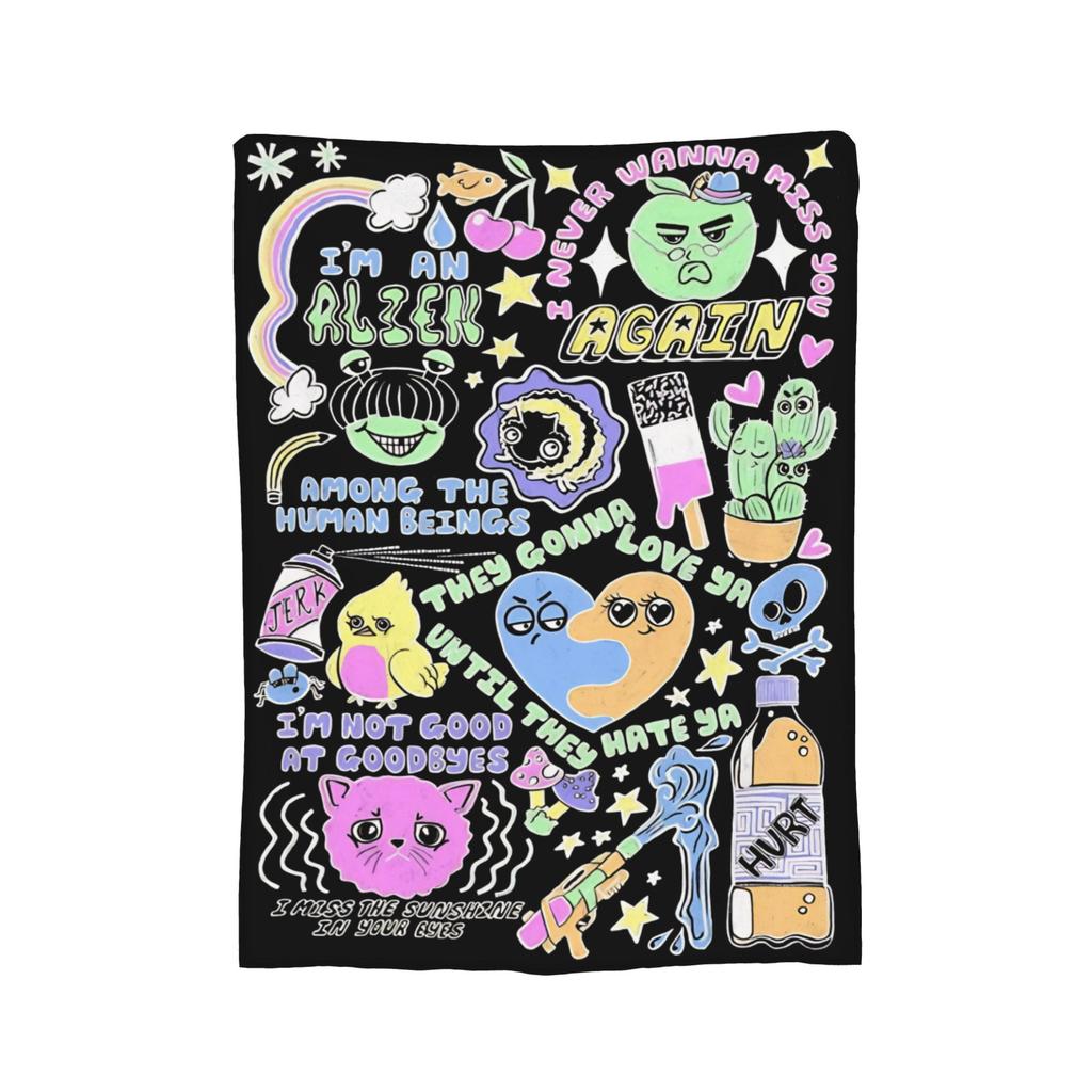 Oliver Tree Doodle Design Wool Blanket Funny Throw Blankets for Home xcm Quilt