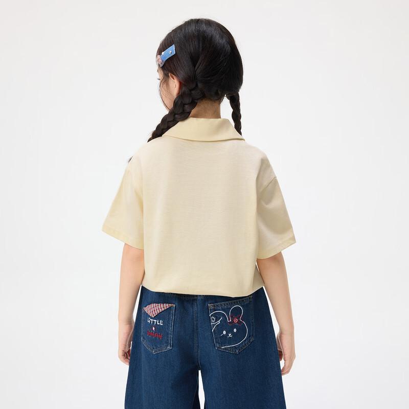 Girls' Casual Puppy Print Turn-Down Collar T-Shirt