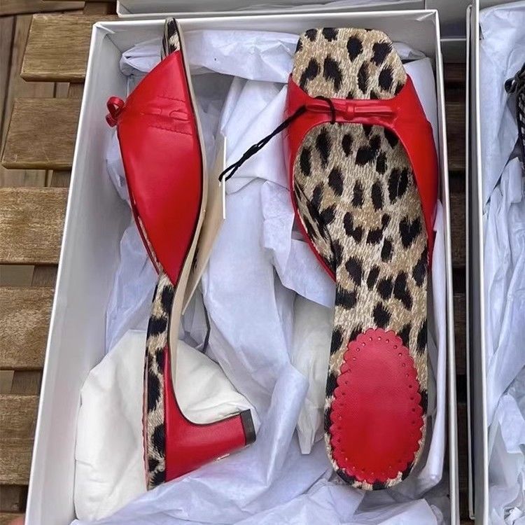 French square head high heel open-toed cool slippers women's 2025 retro versatile thick heel kitten and muller bow