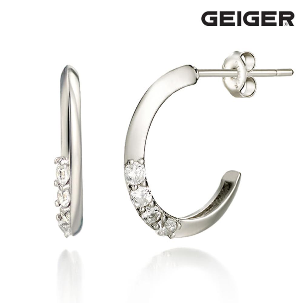 [Geiger] Line Cubic One-Touch Silver Earrings Gisvee057