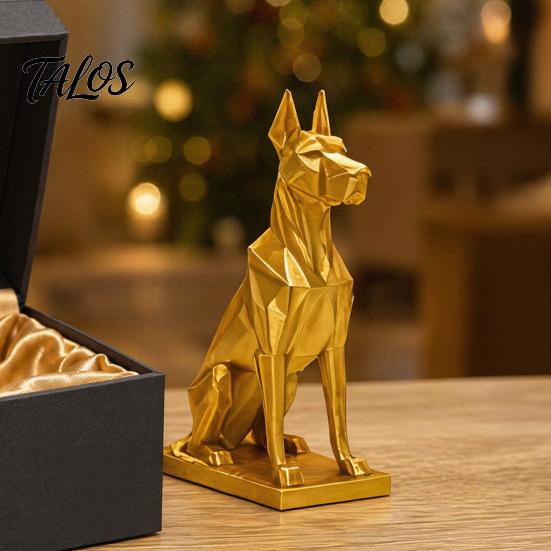 Geometric Doberman Figurine 3D Printed Figurine, Golden Dog Decorative Sculpture, Modern Animal Shape Decor Statue for Home Office Desk, Gift Lovers