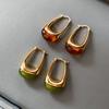 Green Retro Natural Tiger's Eye Stone Horseshoe Art Earrings Women's Niche Design High-end Temperament Earrings